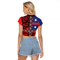 Aotearoa Iwi Ngapuhi Raglan Cropped T Shirt Tuhoronuku Kite United Tribes Flag Maori Pattern LT22 - Polynesian Pride
