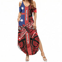 Aotearoa Iwi Ngapuhi Summer Maxi Dress Tuhoronuku Kite United Tribes Flag Maori Pattern LT22 Women Red - Polynesian Pride