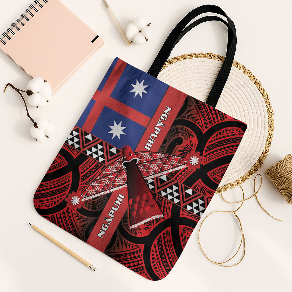 Aotearoa Iwi Ngapuhi Tote Bag Tuhoronuku Kite United Tribes Flag Maori Pattern LT22 Black Strap One Size Red - Polynesian Pride