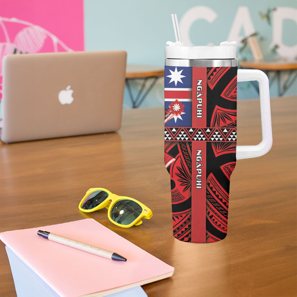 Aotearoa Iwi Ngapuhi Tumbler With Handle Tuhoronuku Kite United Tribes Flag Maori Pattern LT22 - Polynesian Pride
