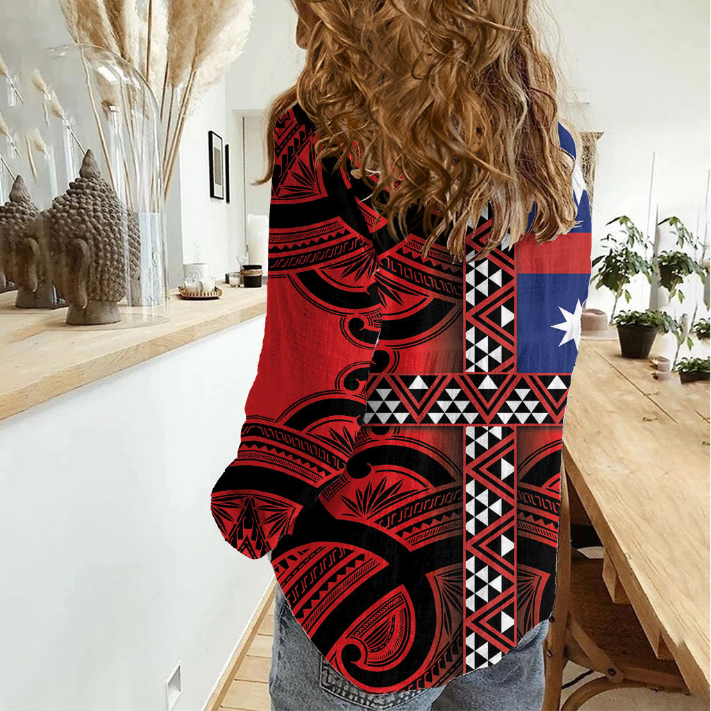 Aotearoa Iwi Ngapuhi Women Casual Shirt Tuhoronuku Kite United Tribes Flag Maori Pattern LT22 - Polynesian Pride