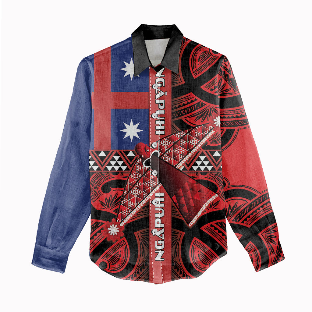 Aotearoa Iwi Ngapuhi Women Casual Shirt Tuhoronuku Kite United Tribes Flag Maori Pattern LT22 - Polynesian Pride