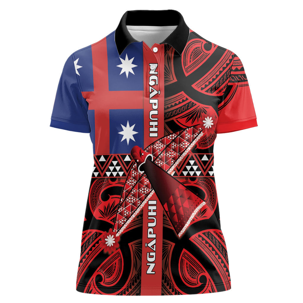 Aotearoa Iwi Ngapuhi Women Polo Shirt Tuhoronuku Kite United Tribes Flag Maori Pattern LT22 Female Red - Polynesian Pride
