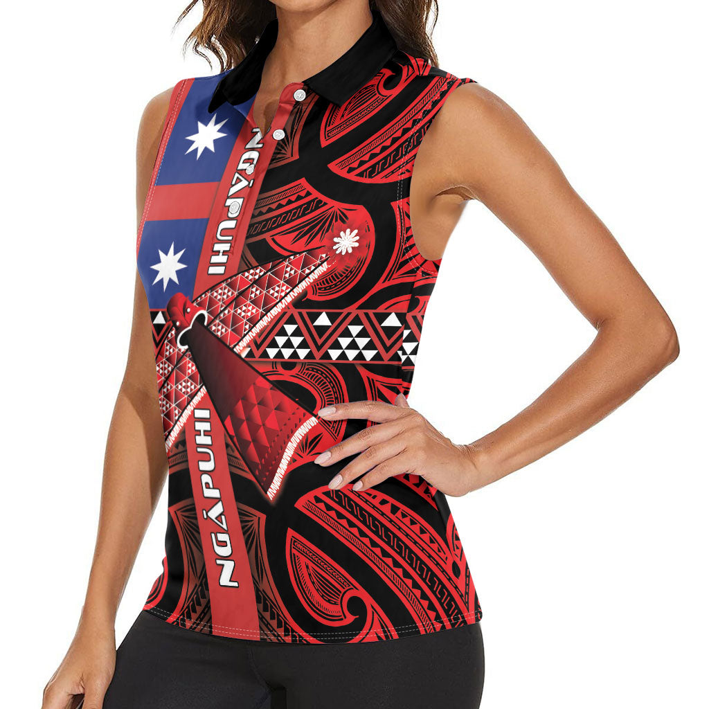 Aotearoa Iwi Ngapuhi Women Sleeveless Polo Shirt Tuhoronuku Kite United Tribes Flag Maori Pattern LT22 - Polynesian Pride