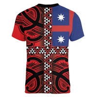Aotearoa Iwi Ngapuhi Women V-Neck T-Shirt Tuhoronuku Kite United Tribes Flag Maori Pattern LT22 - Polynesian Pride