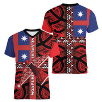 Aotearoa Iwi Ngapuhi Women V-Neck T-Shirt Tuhoronuku Kite United Tribes Flag Maori Pattern LT22 - Polynesian Pride