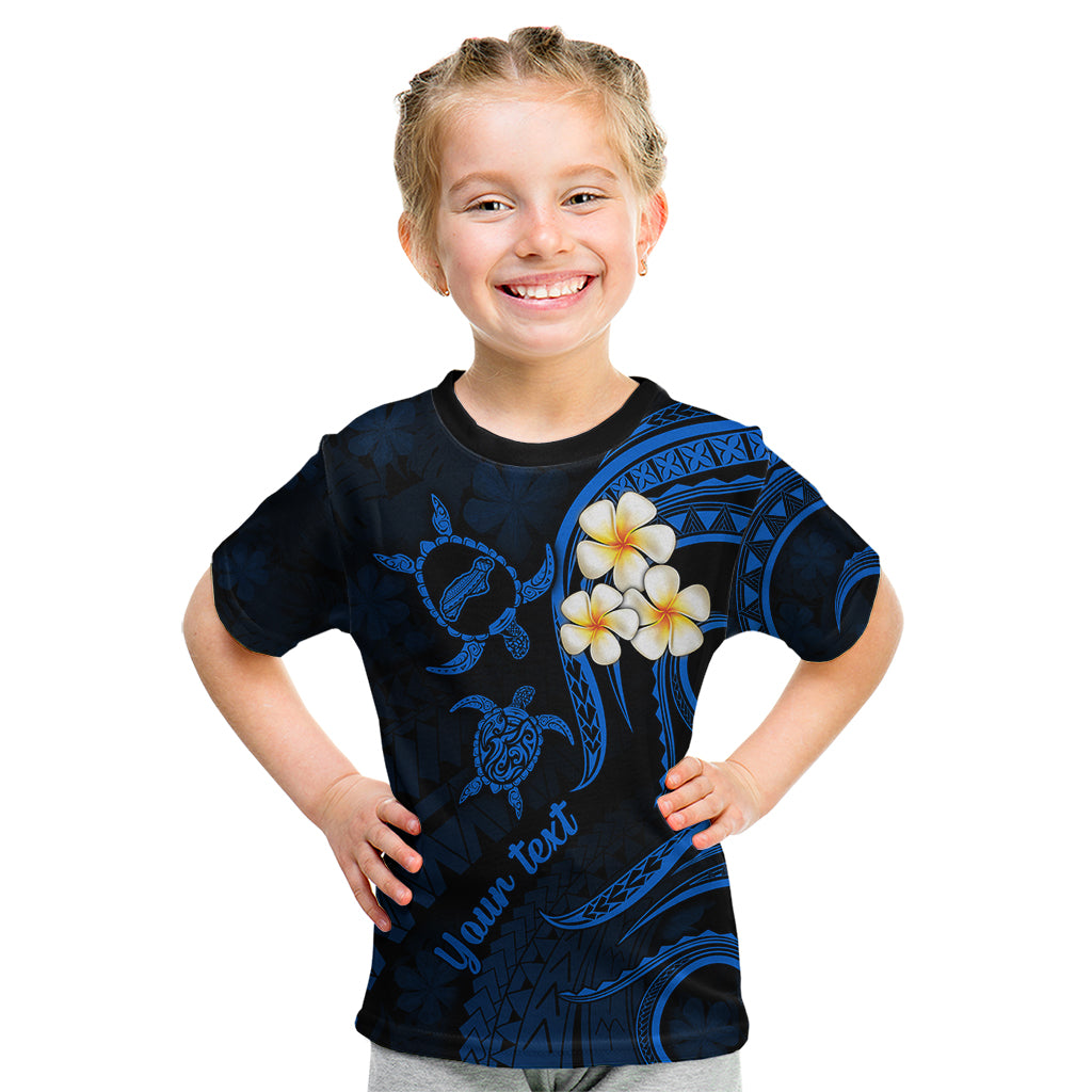 Personalised Niihau Hawaii Kid T Shirt Polynesian Tattoo and Pacific Plumeria Blue Vibe LT9 Blue - Polynesian Pride