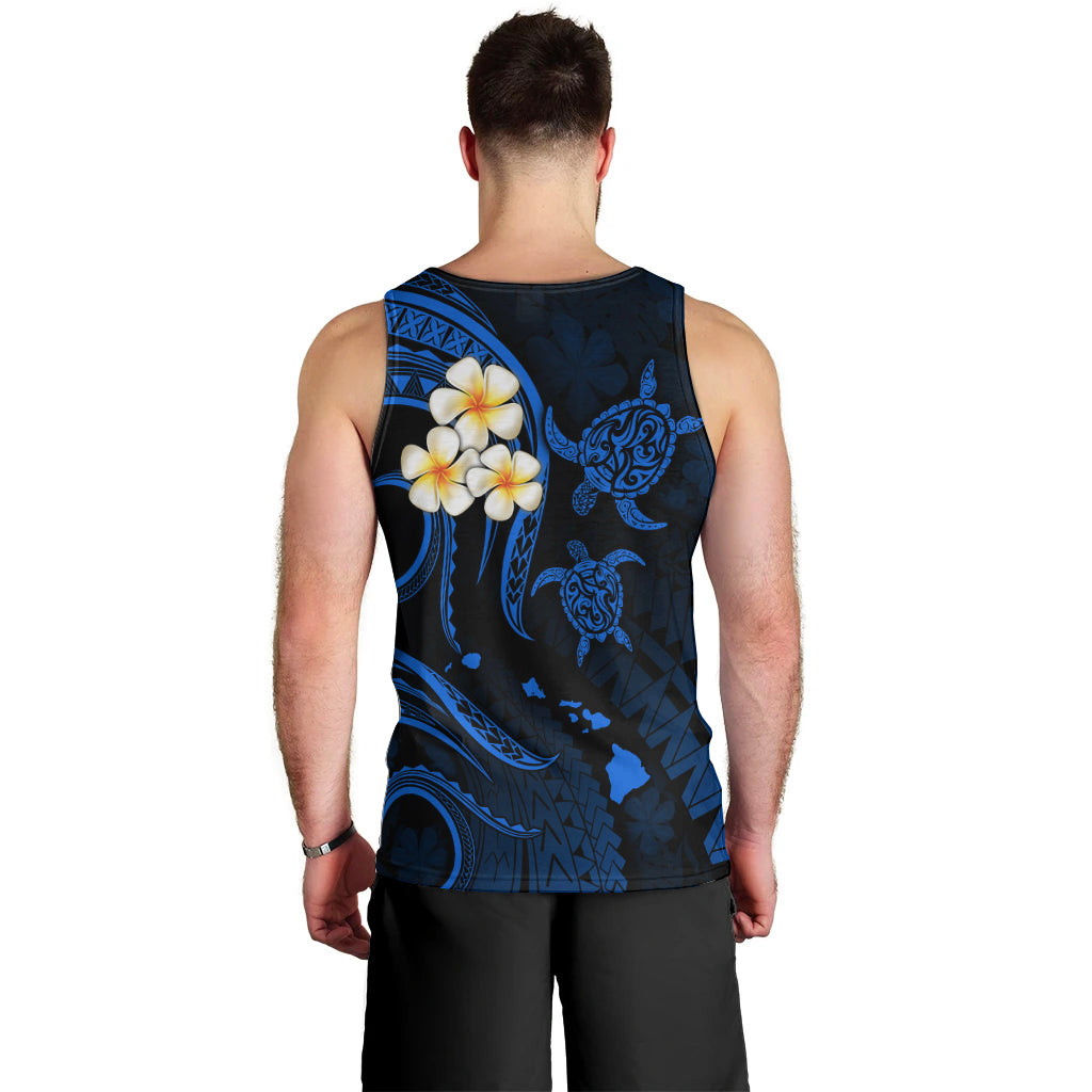 Personalised Niihau Hawaii Men Tank Top Polynesian Tattoo and Pacific Plumeria Blue Vibe LT9 - Polynesian Pride