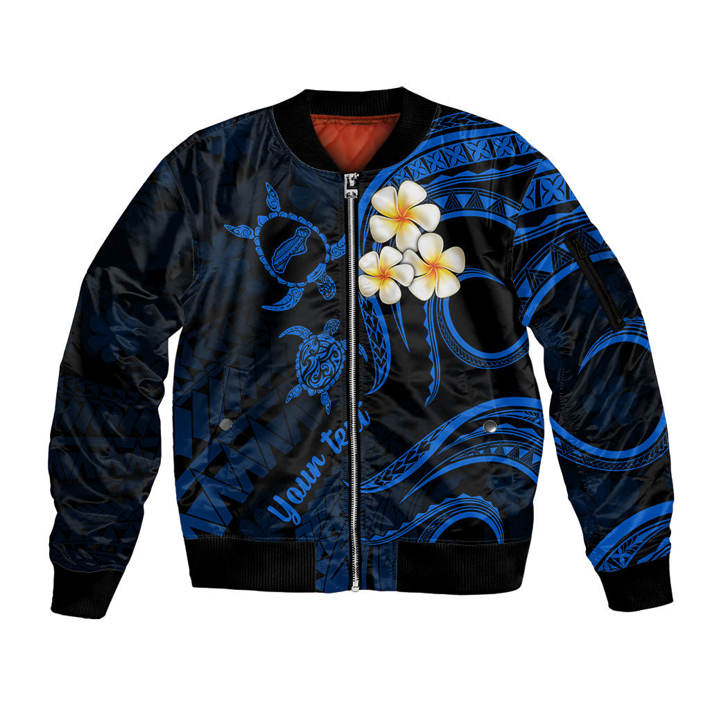 Personalised Niihau Hawaii Sleeve Zip Bomber Jacket Polynesian Tattoo and Pacific Plumeria Blue Vibe LT9 Unisex Blue - Polynesian Pride
