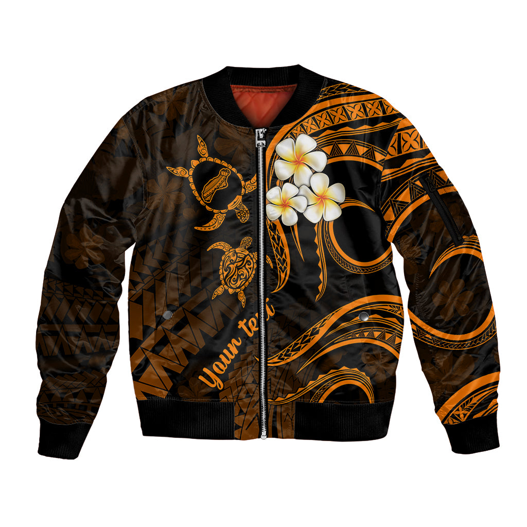 Personalised Niihau Hawaii Sleeve Zip Bomber Jacket Polynesian Tattoo and Pacific Plumeria Gold Vibe LT9 Unisex Gold - Polynesian Pride