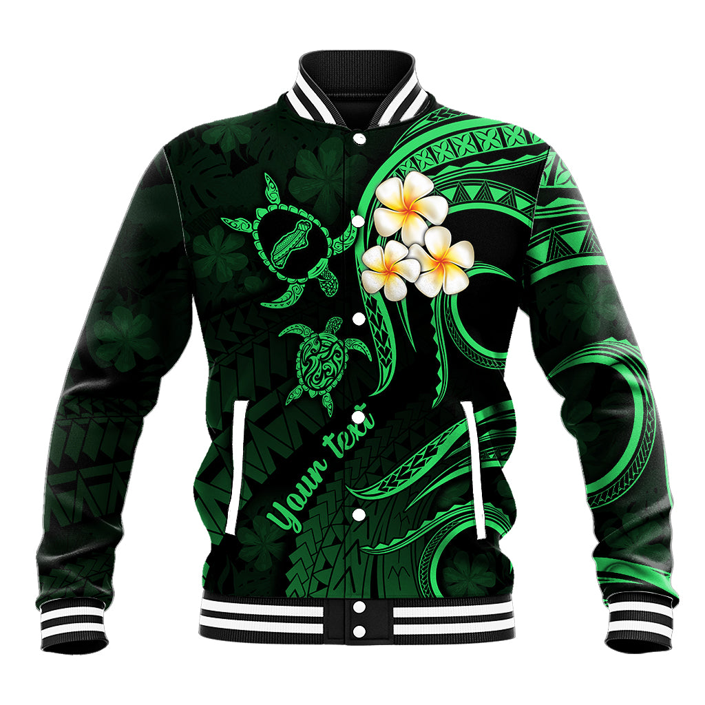 Personalised Niihau Hawaii Baseball Jacket Polynesian Tattoo and Pacific Plumeria Green Vibe LT9 Unisex Green - Polynesian Pride
