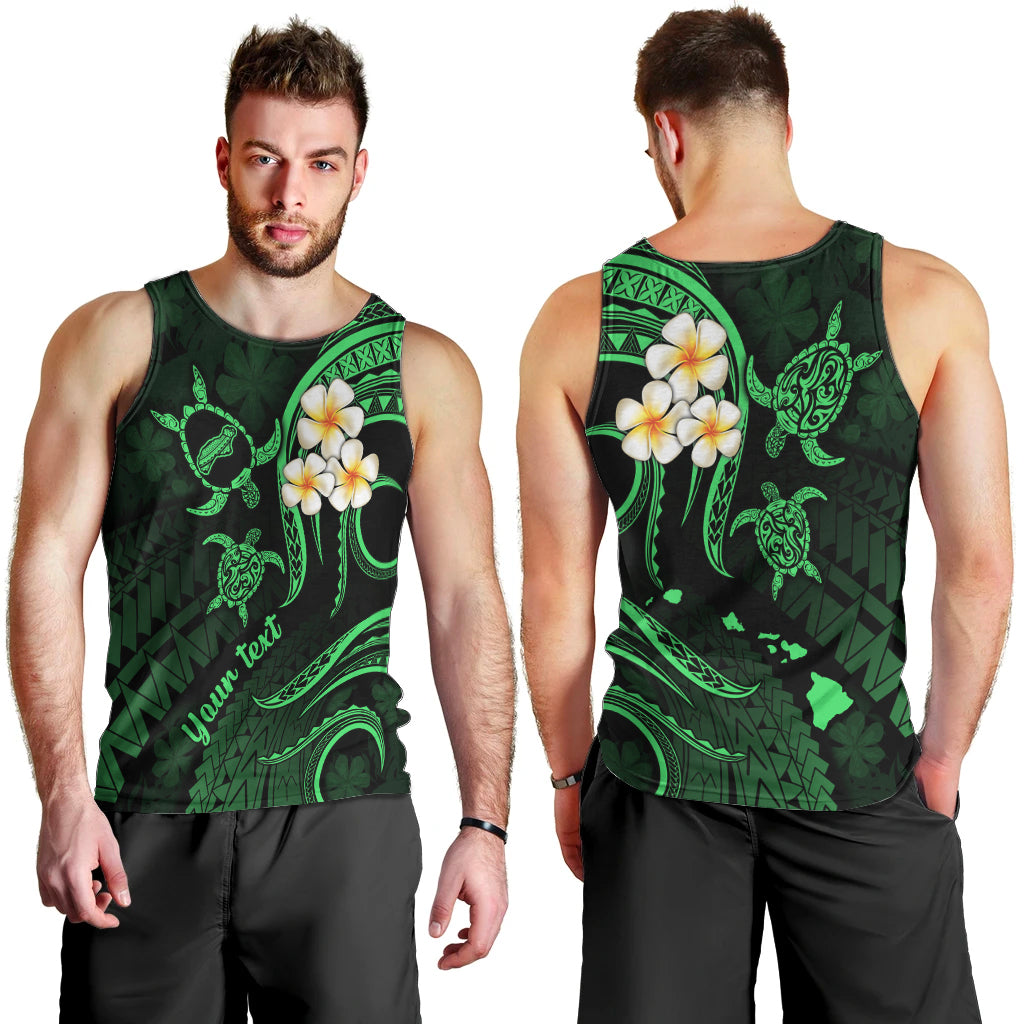 Personalised Niihau Hawaii Men Tank Top Polynesian Tattoo and Pacific Plumeria Green Vibe LT9 - Polynesian Pride