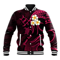 Personalised Niihau Hawaii Baseball Jacket Polynesian Tattoo and Pacific Plumeria Pink Vibe LT9 Unisex Pink - Polynesian Pride