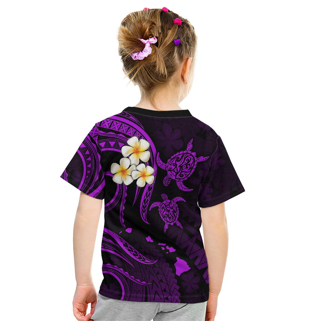 Personalised Niihau Hawaii Kid T Shirt Polynesian Tattoo and Pacific Plumeria Purple Vibe LT9 - Polynesian Pride