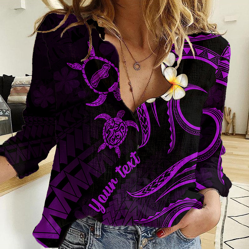 Personalised Niihau Hawaii Women Casual Shirt Polynesian Tattoo and Pacific Plumeria Purple Vibe LT9 Female Purple - Polynesian Pride