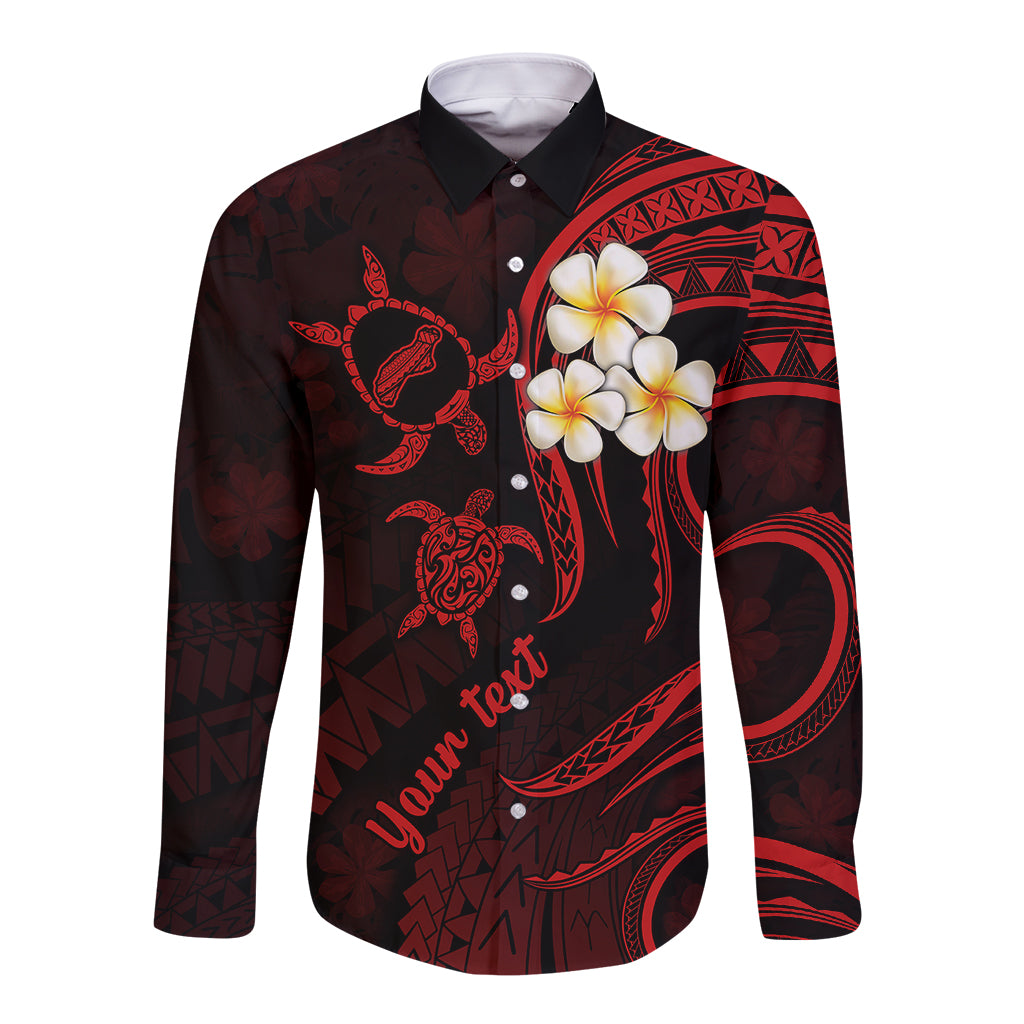 Personalised Niihau Hawaii Long Sleeve Button Shirt Polynesian Tattoo and Pacific Plumeria Red Vibe LT9 Unisex Red - Polynesian Pride