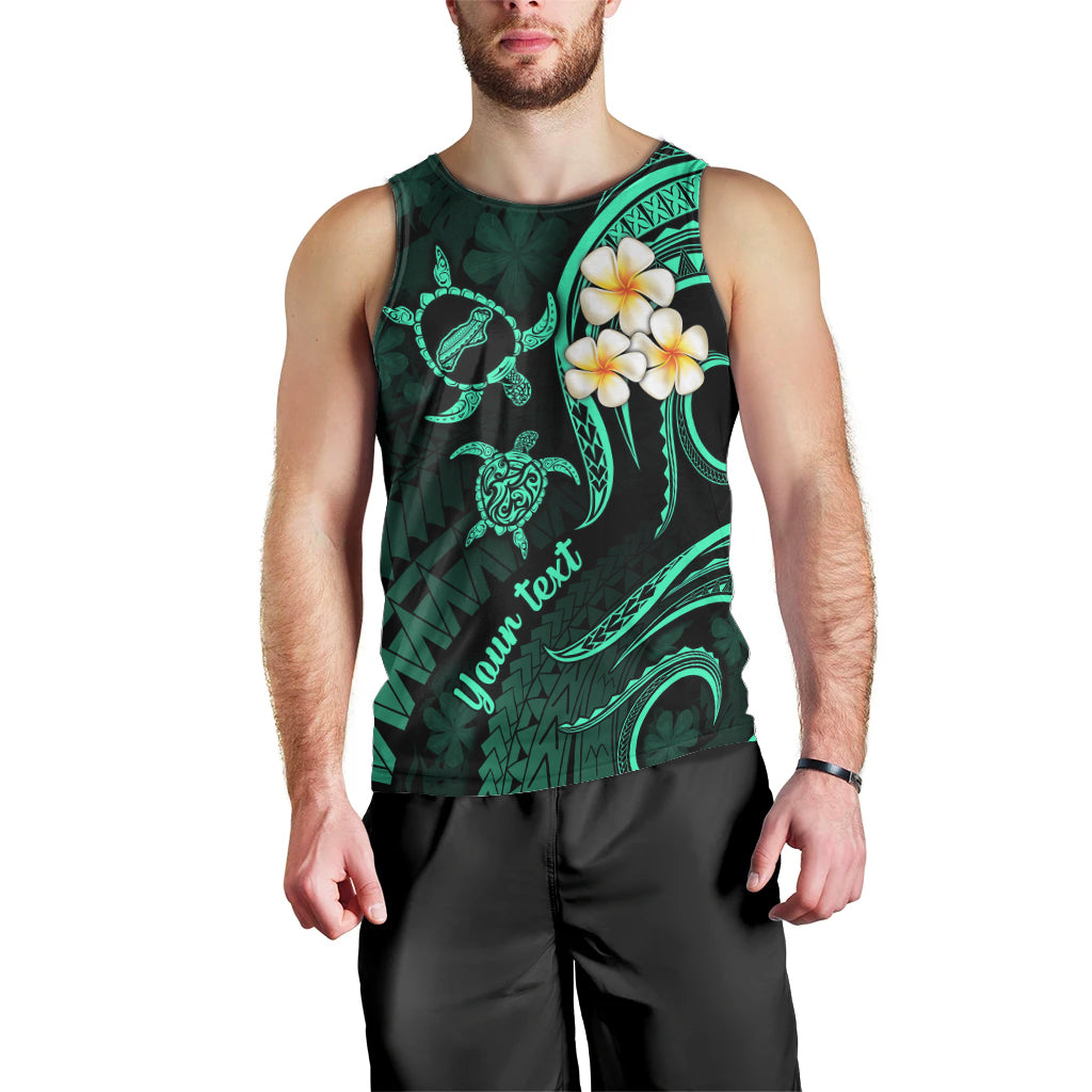 Personalised Niihau Hawaii Men Tank Top Polynesian Tattoo and Pacific Plumeria Turquoise Vibe LT9 - Polynesian Pride