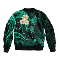 Personalised Niihau Hawaii Sleeve Zip Bomber Jacket Polynesian Tattoo and Pacific Plumeria Turquoise Vibe LT9 - Polynesian Pride