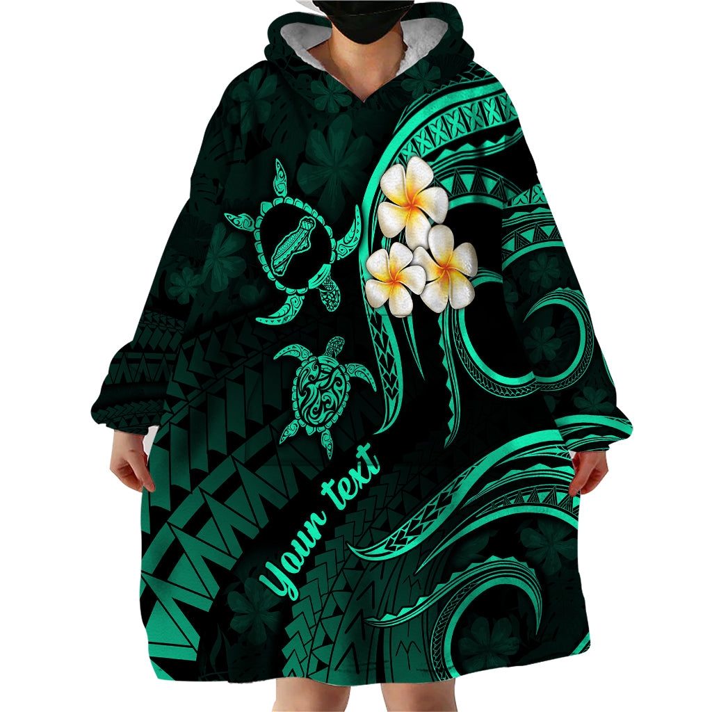 Personalised Niihau Hawaii Wearable Blanket Hoodie Polynesian Tattoo and Pacific Plumeria Turquoise Vibe LT9 - Polynesian Pride