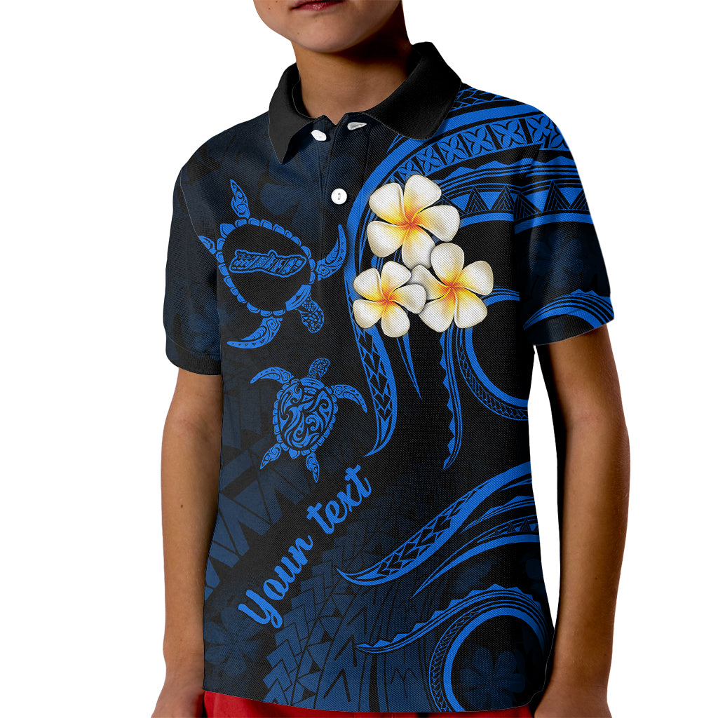 Personalised Molokai Hawaii Kid Polo Shirt Polynesian Tattoo and Pacific Plumeria Blue Vibe LT9 Kid Blue - Polynesian Pride