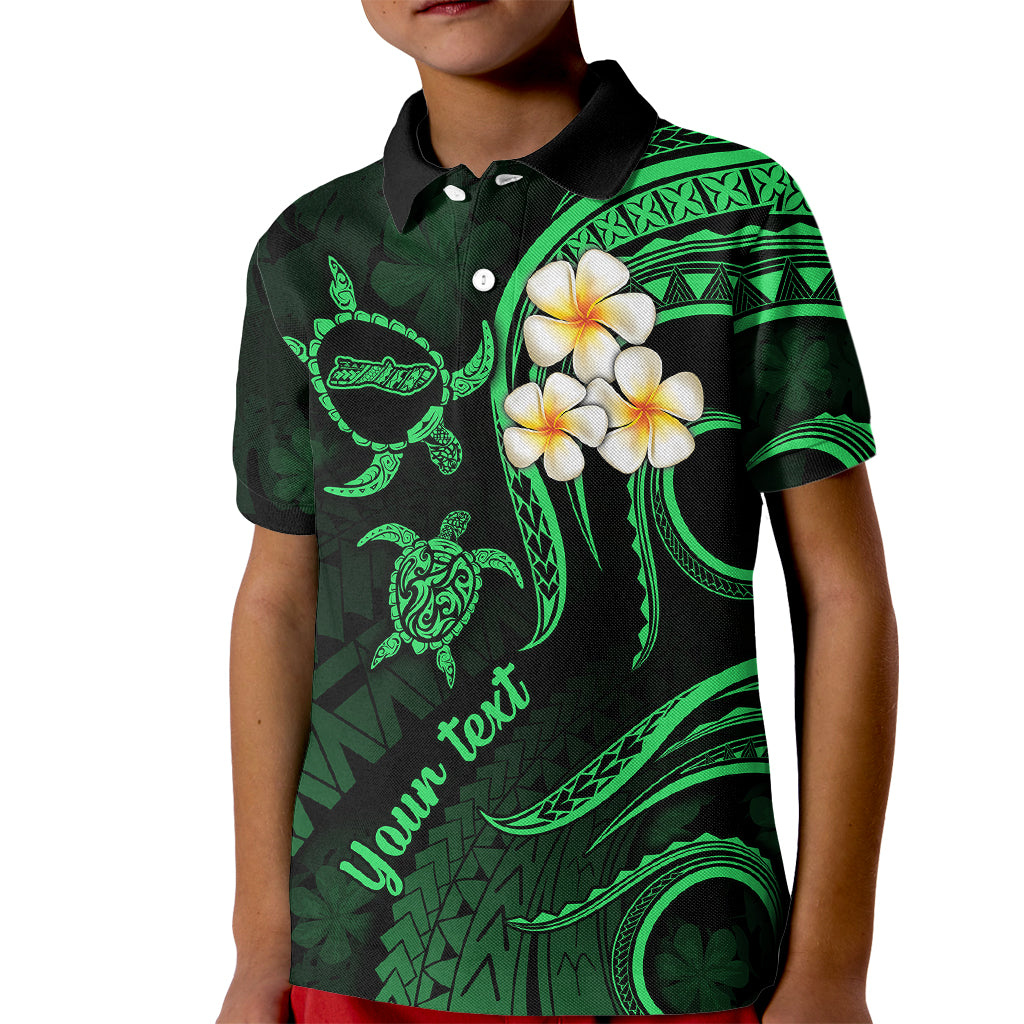 Personalised Molokai Hawaii Kid Polo Shirt Polynesian Tattoo and Pacific Plumeria Green Vibe LT9 Kid Green - Polynesian Pride
