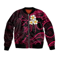 Personalised Molokai Hawaii Bomber Jacket Polynesian Tattoo and Pacific Plumeria Pink Vibe LT9 Unisex Pink - Polynesian Pride