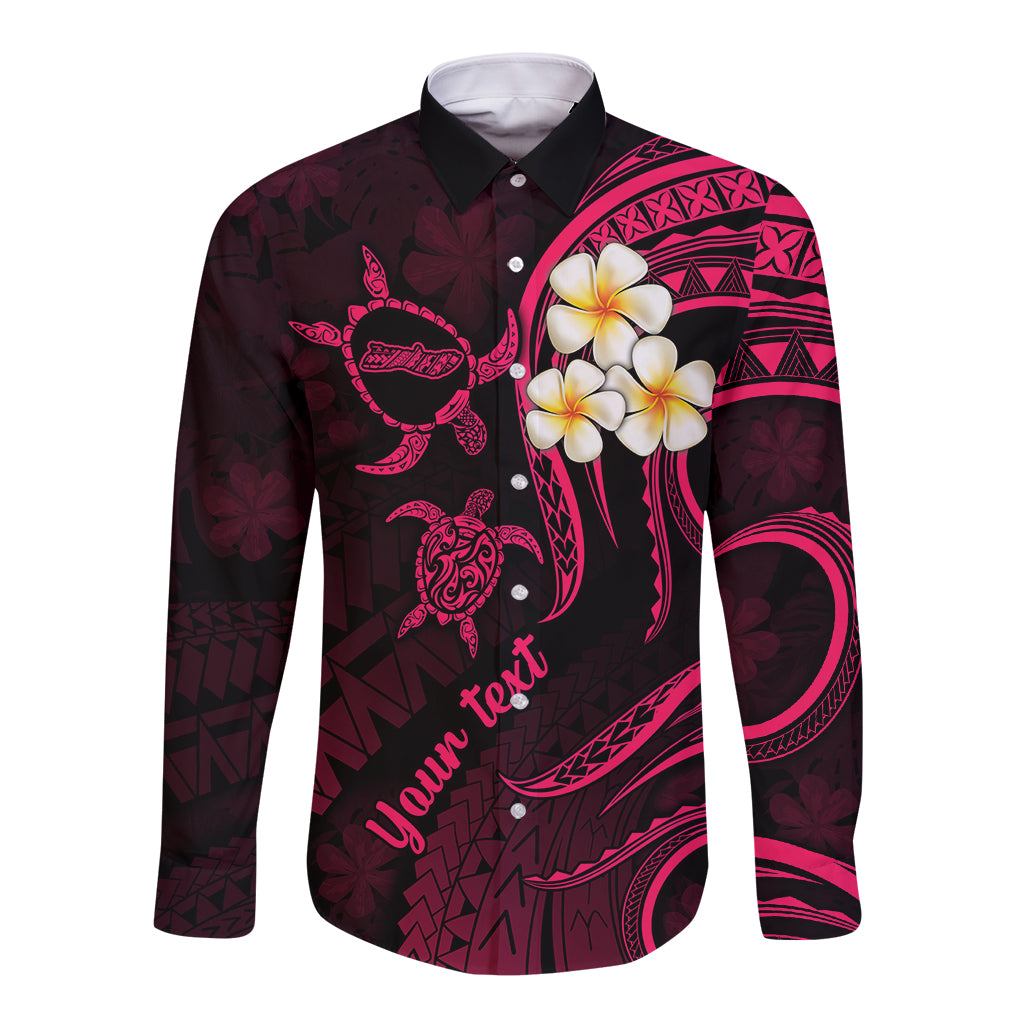 Personalised Molokai Hawaii Long Sleeve Button Shirt Polynesian Tattoo and Pacific Plumeria Pink Vibe LT9 Unisex Pink - Polynesian Pride