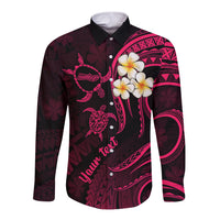 Personalised Molokai Hawaii Long Sleeve Button Shirt Polynesian Tattoo and Pacific Plumeria Pink Vibe LT9 Unisex Pink - Polynesian Pride