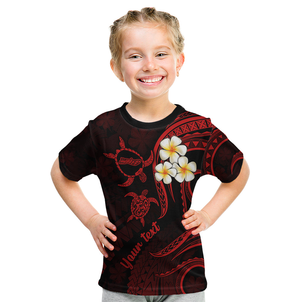 Personalised Molokai Hawaii Kid T Shirt Polynesian Tattoo and Pacific Plumeria Red Vibe LT9 Red - Polynesian Pride