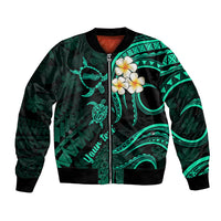 Personalised Molokai Hawaii Bomber Jacket Polynesian Tattoo and Pacific Plumeria Turquoise Vibe LT9 Unisex Turquoise - Polynesian Pride