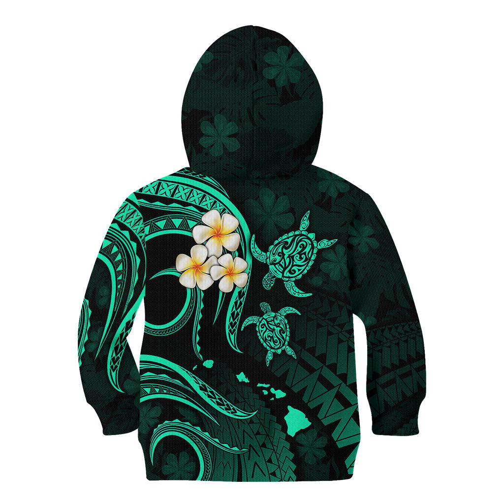 Personalised Molokai Hawaii Kid Hoodie Polynesian Tattoo and Pacific Plumeria Turquoise Vibe LT9 - Polynesian Pride