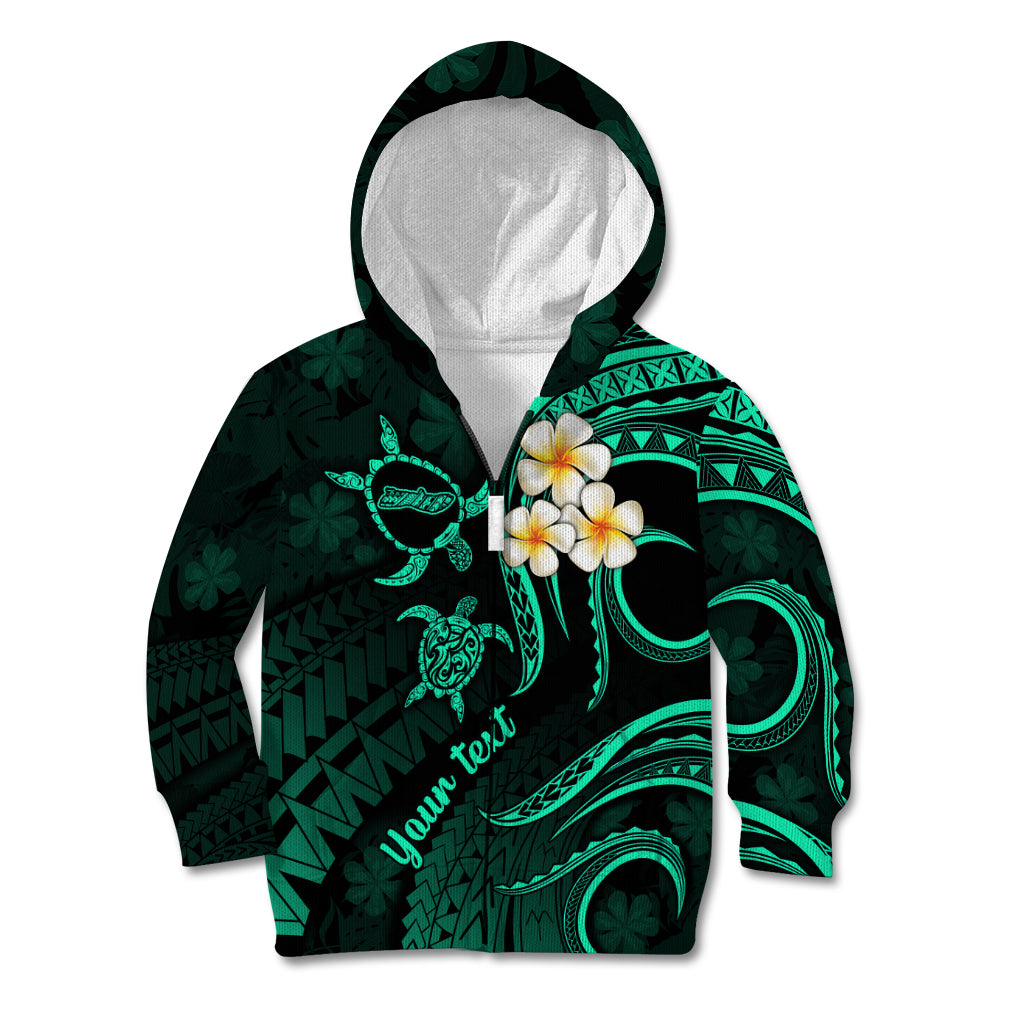 Personalised Molokai Hawaii Kid Hoodie Polynesian Tattoo and Pacific Plumeria Turquoise Vibe LT9 Zip Hoodie Turquoise - Polynesian Pride