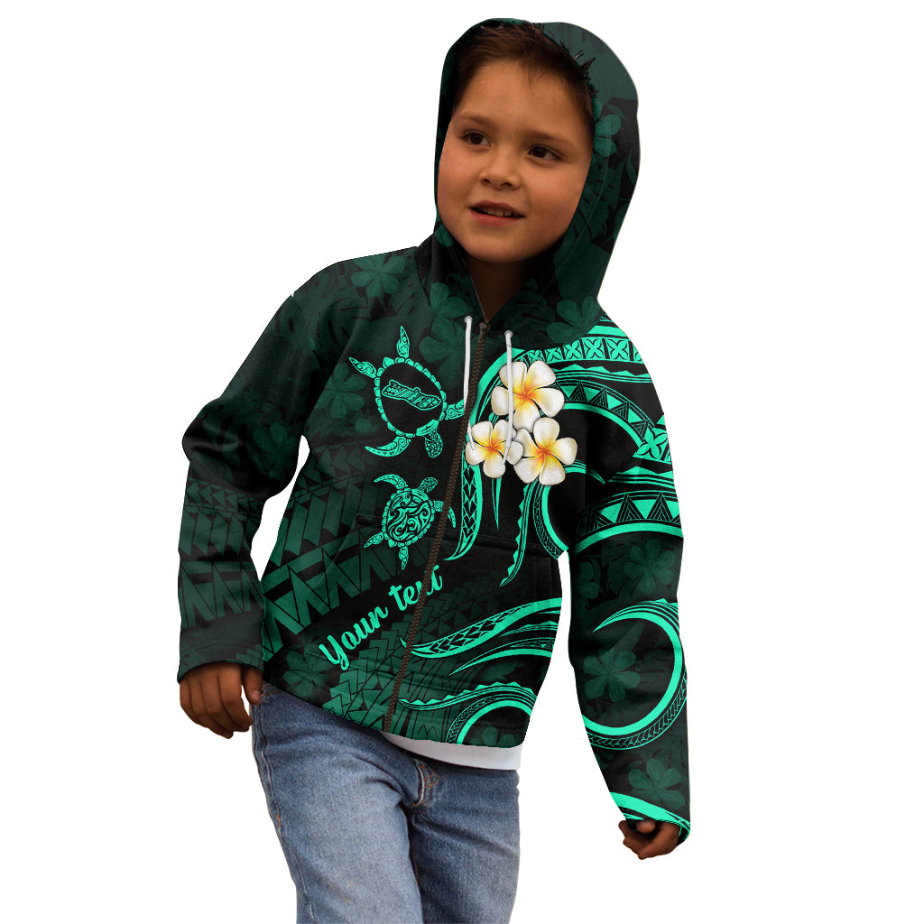 Personalised Molokai Hawaii Kid Hoodie Polynesian Tattoo and Pacific Plumeria Turquoise Vibe LT9 - Polynesian Pride