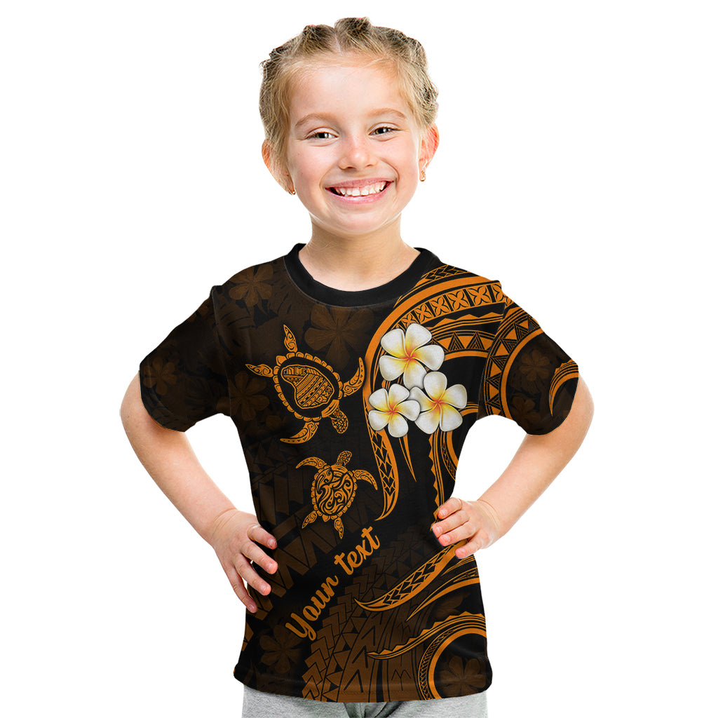 Personalised Lanai Hawaii Kid T Shirt Polynesian Tattoo and Pacific Plumeria Gold Vibe LT9 Gold - Polynesian Pride