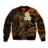 Personalised Lanai Hawaii Sleeve Zip Bomber Jacket Polynesian Tattoo and Pacific Plumeria Gold Vibe LT9 Unisex Gold - Polynesian Pride