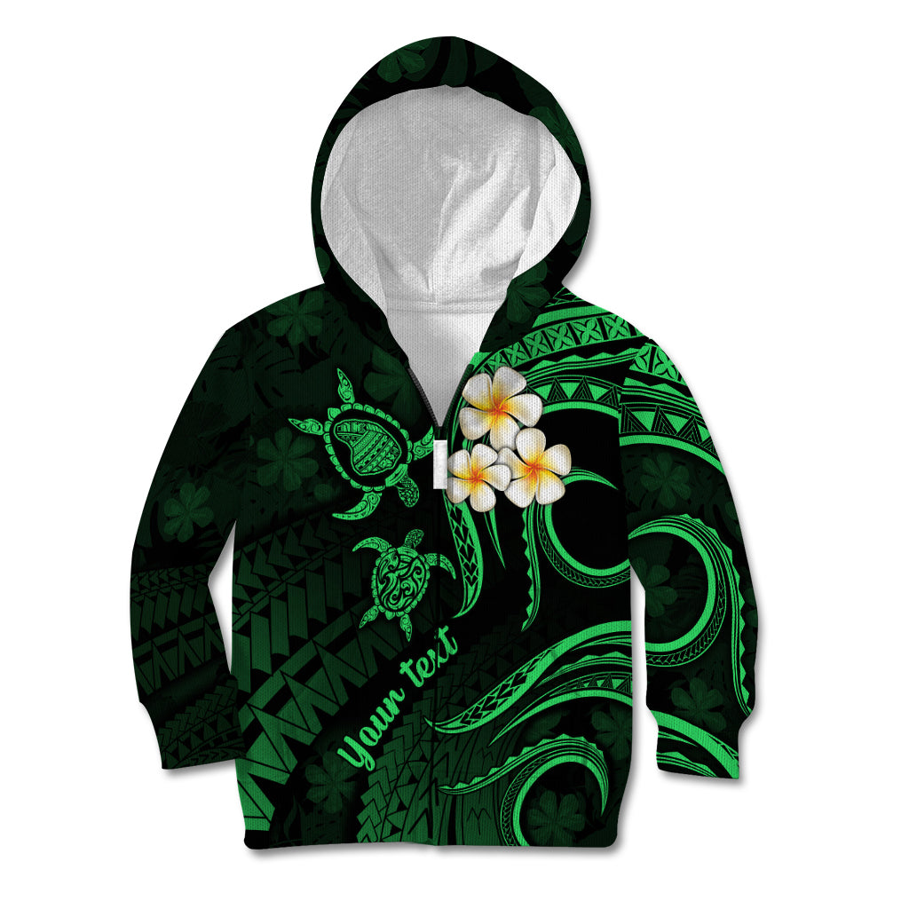Personalised Lanai Hawaii Kid Hoodie Polynesian Tattoo and Pacific Plumeria Green Vibe LT9 Zip Hoodie Green - Polynesian Pride