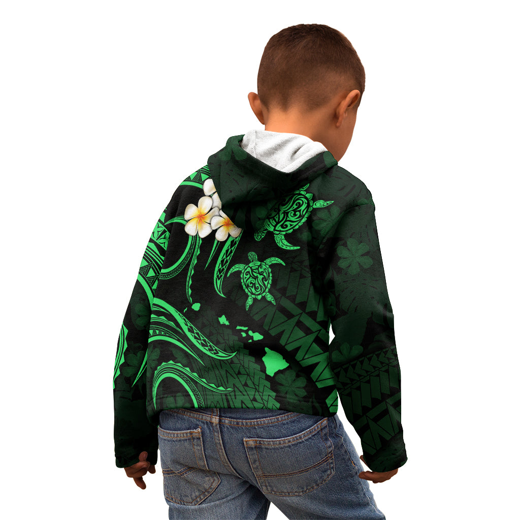Personalised Lanai Hawaii Kid Hoodie Polynesian Tattoo and Pacific Plumeria Green Vibe LT9 - Polynesian Pride