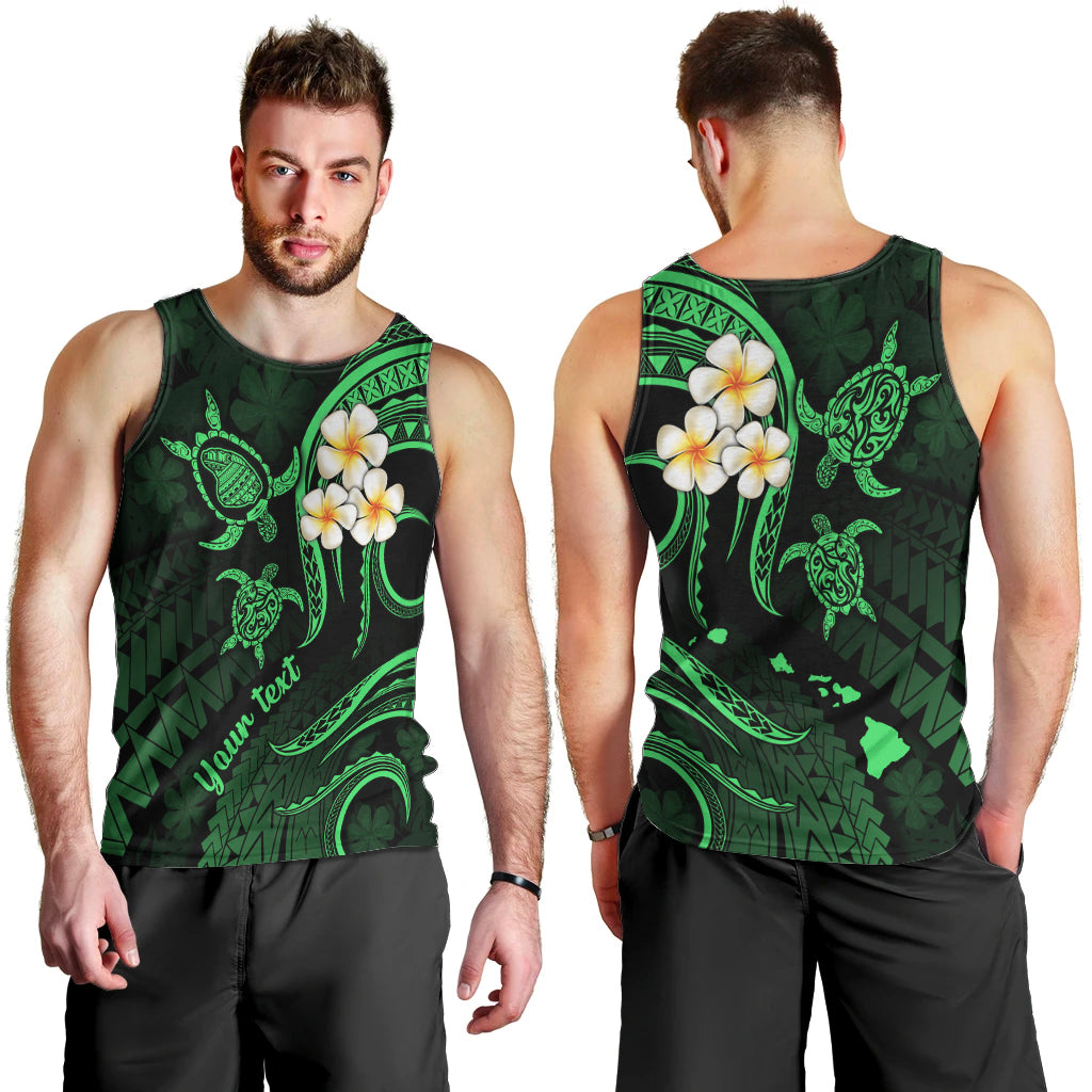 Personalised Lanai Hawaii Men Tank Top Polynesian Tattoo and Pacific Plumeria Green Vibe LT9 - Polynesian Pride