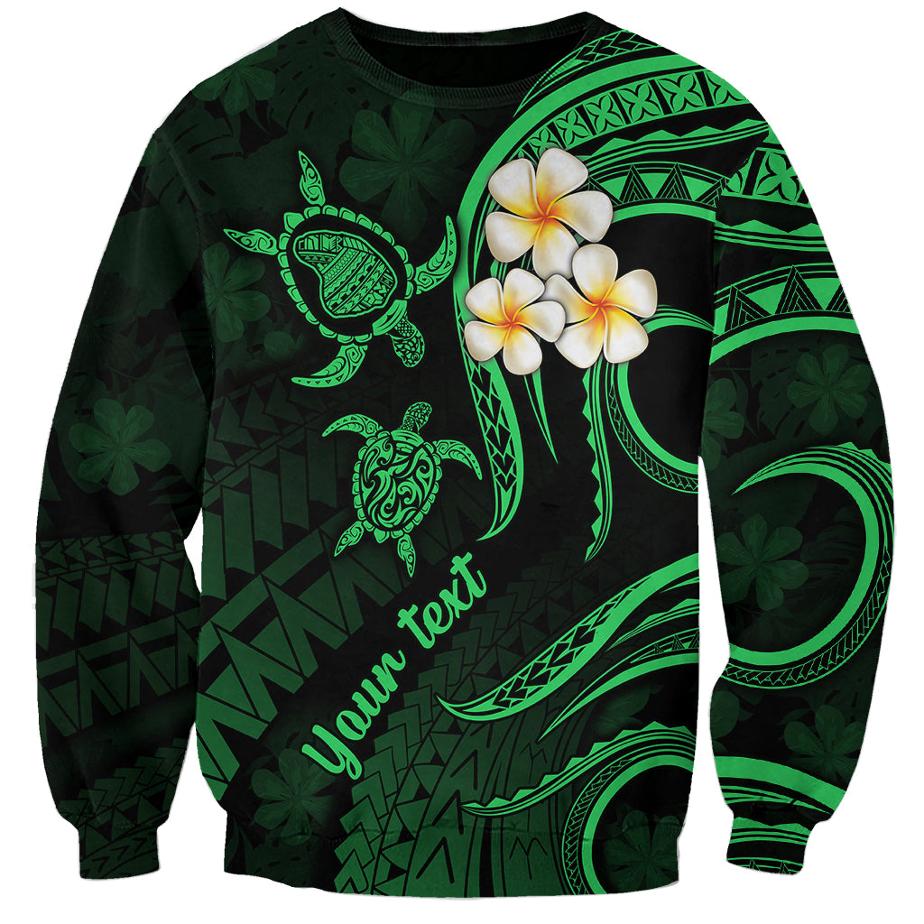 Personalised Lanai Hawaii Sweatshirt Polynesian Tattoo and Pacific Plumeria Green Vibe LT9 Unisex Green - Polynesian Pride