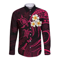 Personalised Lanai Hawaii Long Sleeve Button Shirt Polynesian Tattoo and Pacific Plumeria Pink Vibe LT9 Unisex Pink - Polynesian Pride