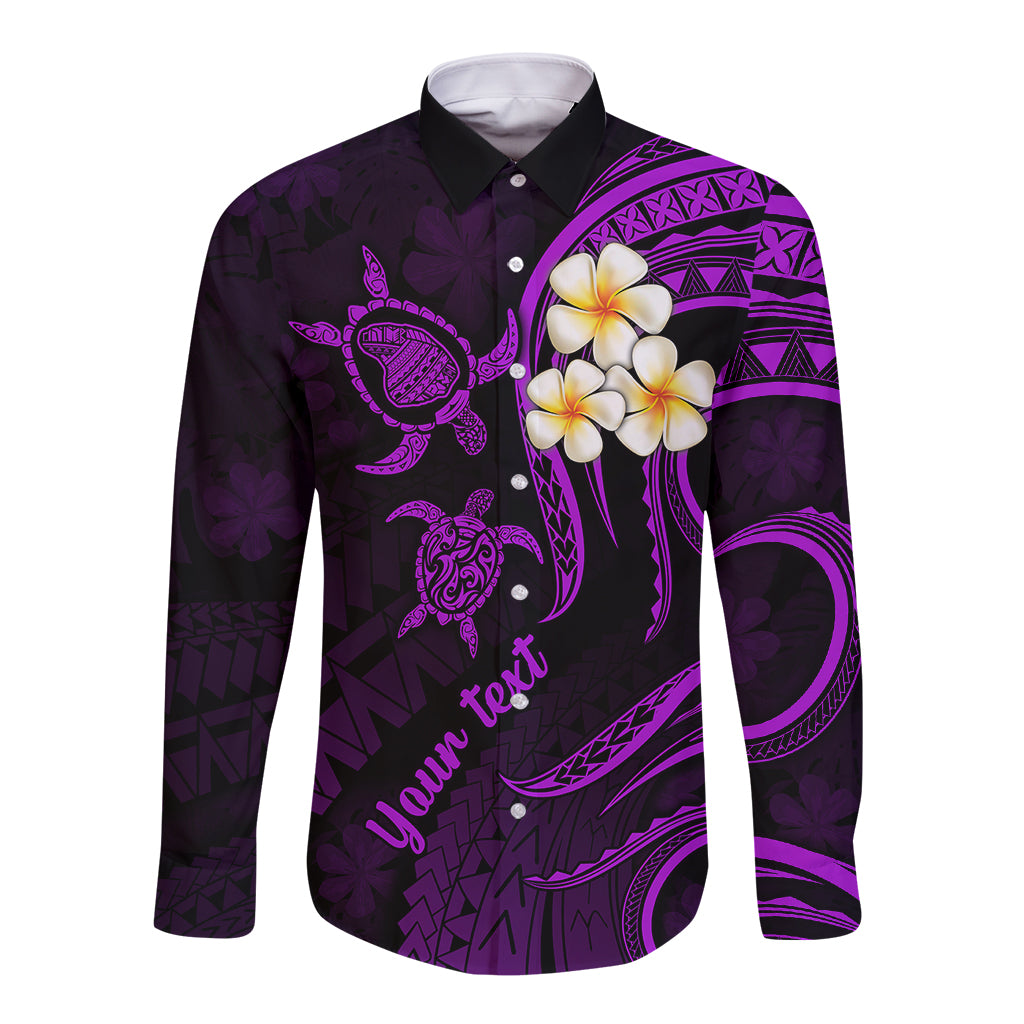 Personalised Lanai Hawaii Long Sleeve Button Shirt Polynesian Tattoo and Pacific Plumeria Purple Vibe LT9 Unisex Purple - Polynesian Pride