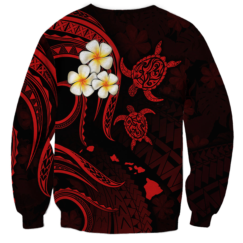 Personalised Lanai Hawaii Sweatshirt Polynesian Tattoo and Pacific Plumeria Red Vibe LT9 - Polynesian Pride