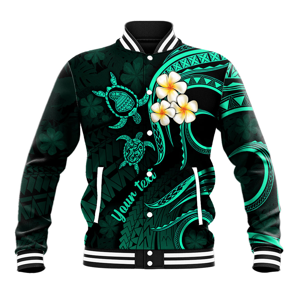 Personalised Lanai Hawaii Baseball Jacket Polynesian Tattoo and Pacific Plumeria Turquoise Vibe LT9 Unisex Turquoise - Polynesian Pride