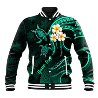 Personalised Lanai Hawaii Baseball Jacket Polynesian Tattoo and Pacific Plumeria Turquoise Vibe LT9 Unisex Turquoise - Polynesian Pride