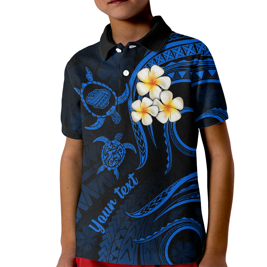 Personalised Kauai Hawaii Kid Polo Shirt Polynesian Tattoo and Pacific Plumeria Blue Vibe LT9 Kid Blue - Polynesian Pride
