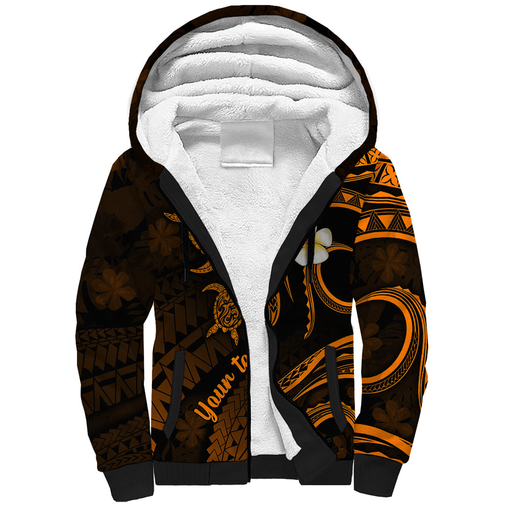 Personalised Kauai Hawaii Sherpa Hoodie Polynesian Tattoo and Pacific Plumeria Gold Vibe LT9 Unisex Gold - Polynesian Pride