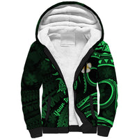 Personalised Kauai Hawaii Sherpa Hoodie Polynesian Tattoo and Pacific Plumeria Green Vibe LT9 Unisex Green - Polynesian Pride