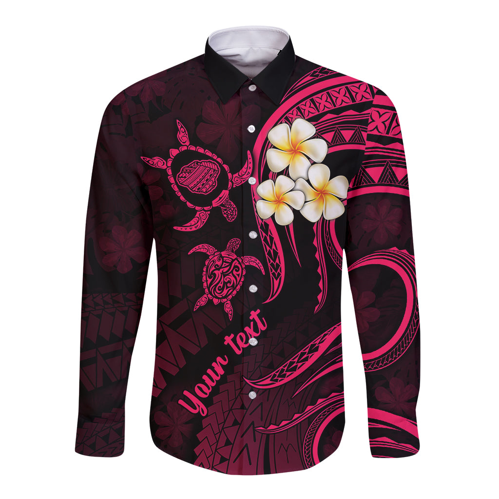 Personalised Kauai Hawaii Long Sleeve Button Shirt Polynesian Tattoo and Pacific Plumeria Pink Vibe LT9 Unisex Pink - Polynesian Pride