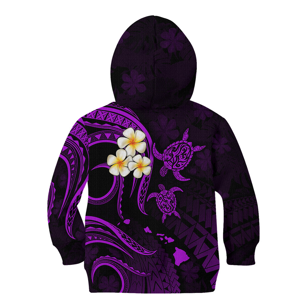 Personalised Kauai Hawaii Kid Hoodie Polynesian Tattoo and Pacific Plumeria Purple Vibe LT9 - Polynesian Pride