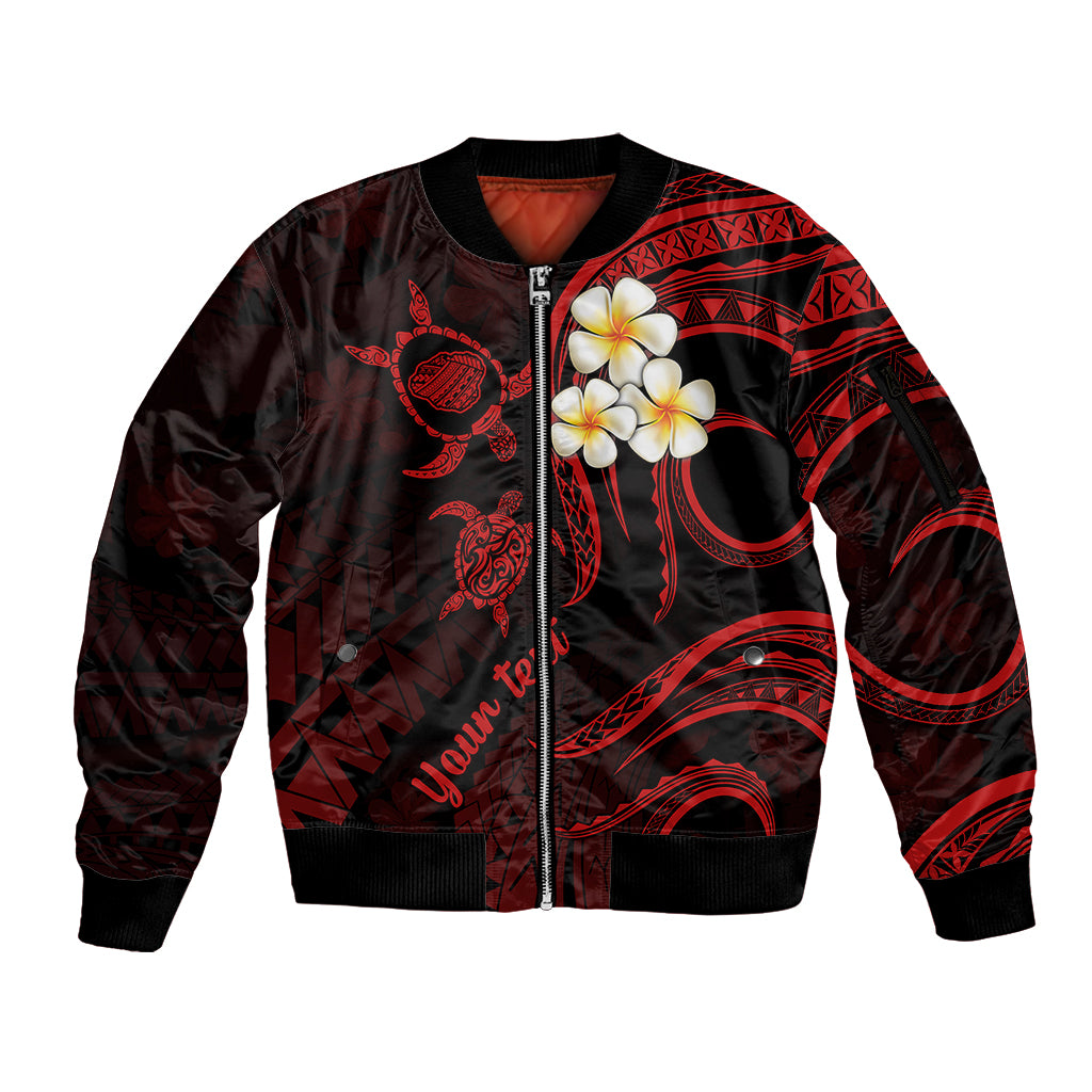 Personalised Kauai Hawaii Sleeve Zip Bomber Jacket Polynesian Tattoo and Pacific Plumeria Red Vibe LT9 Unisex Red - Polynesian Pride